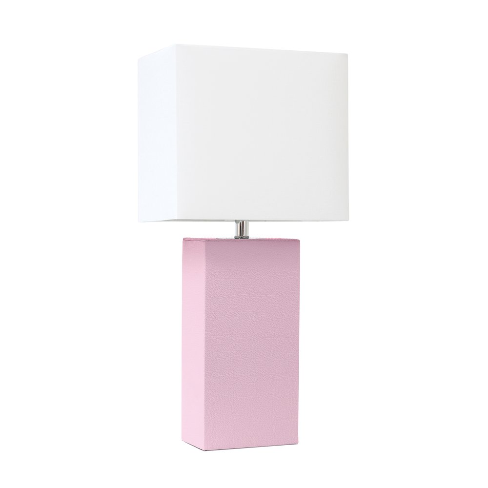 21" Contemporary Faux Leather Encased Table Lamp, Blush Pink. Picture 1