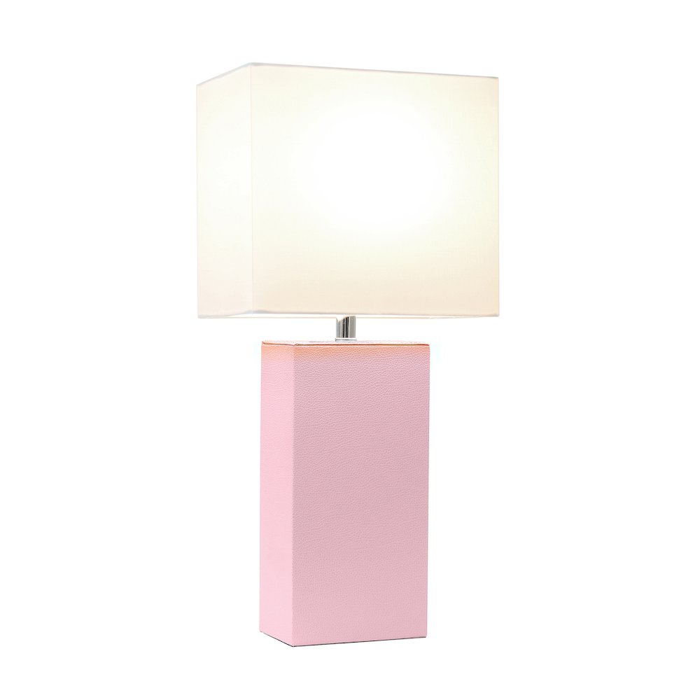 21" Contemporary Faux Leather Encased Table Lamp, Blush Pink. Picture 9