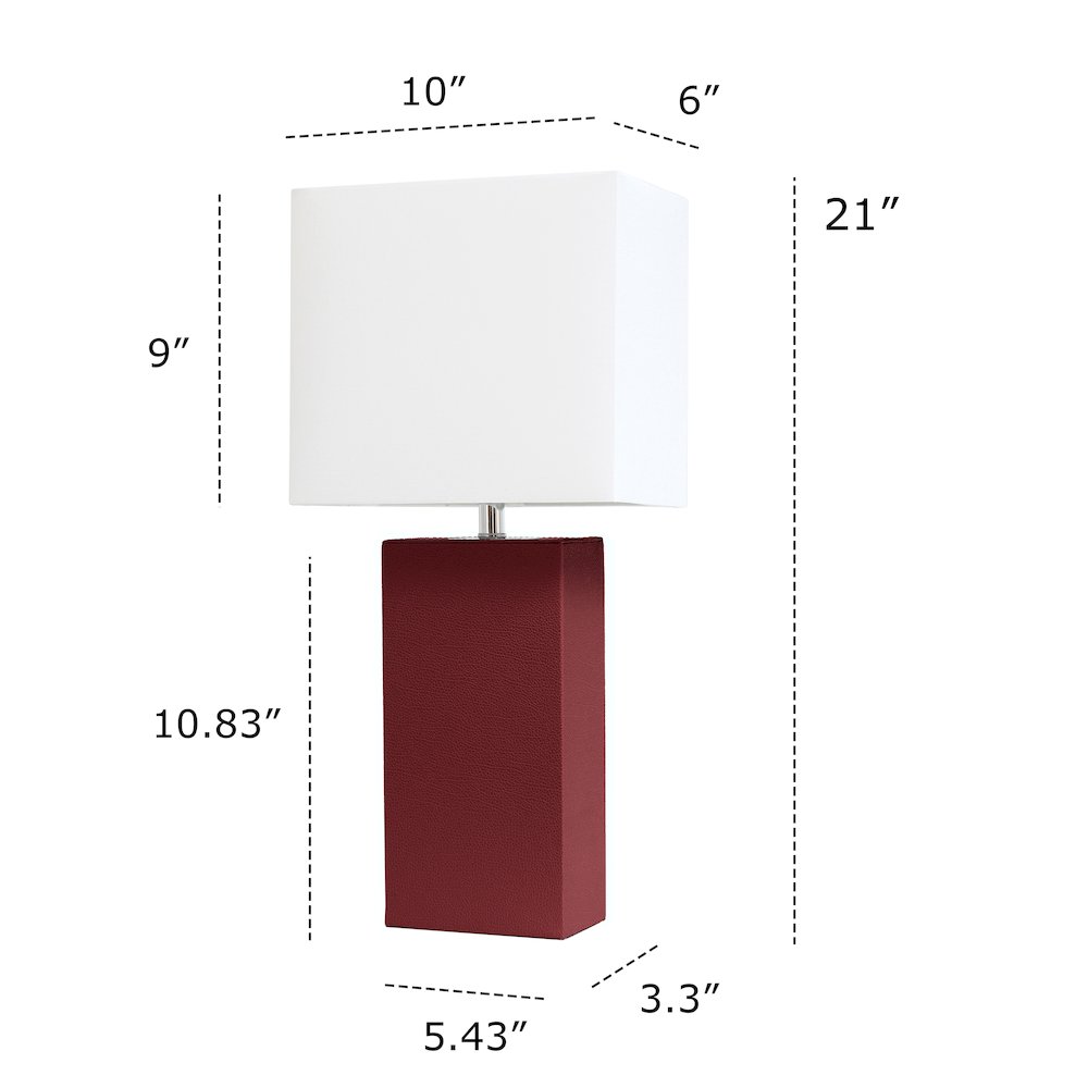 21" Contemporary Faux Leather Encased Table Lamp, Red. Picture 7