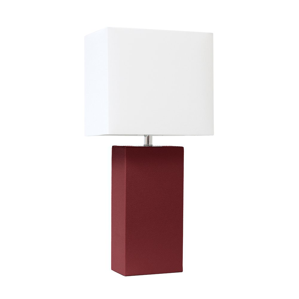 21" Contemporary Faux Leather Encased Table Lamp, Red. Picture 1