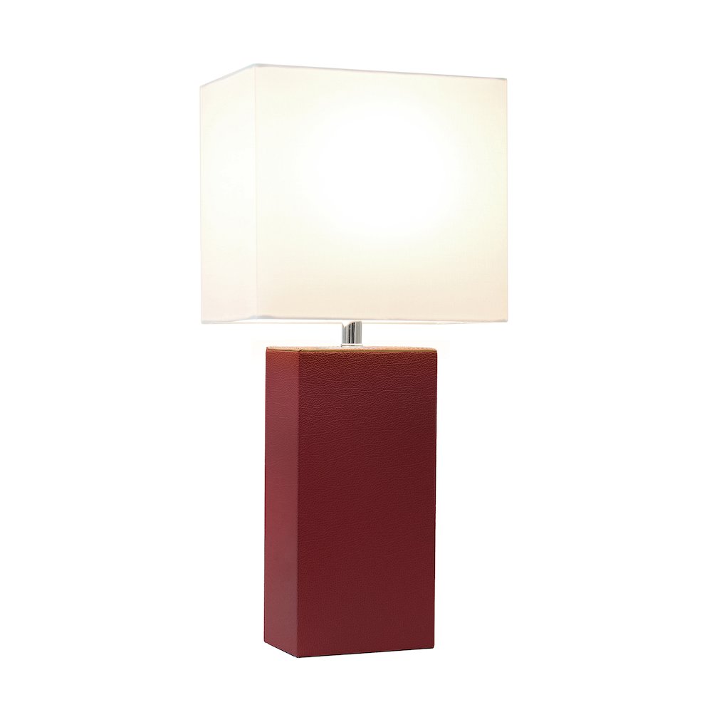 21" Contemporary Faux Leather Encased Table Lamp, Red. Picture 10