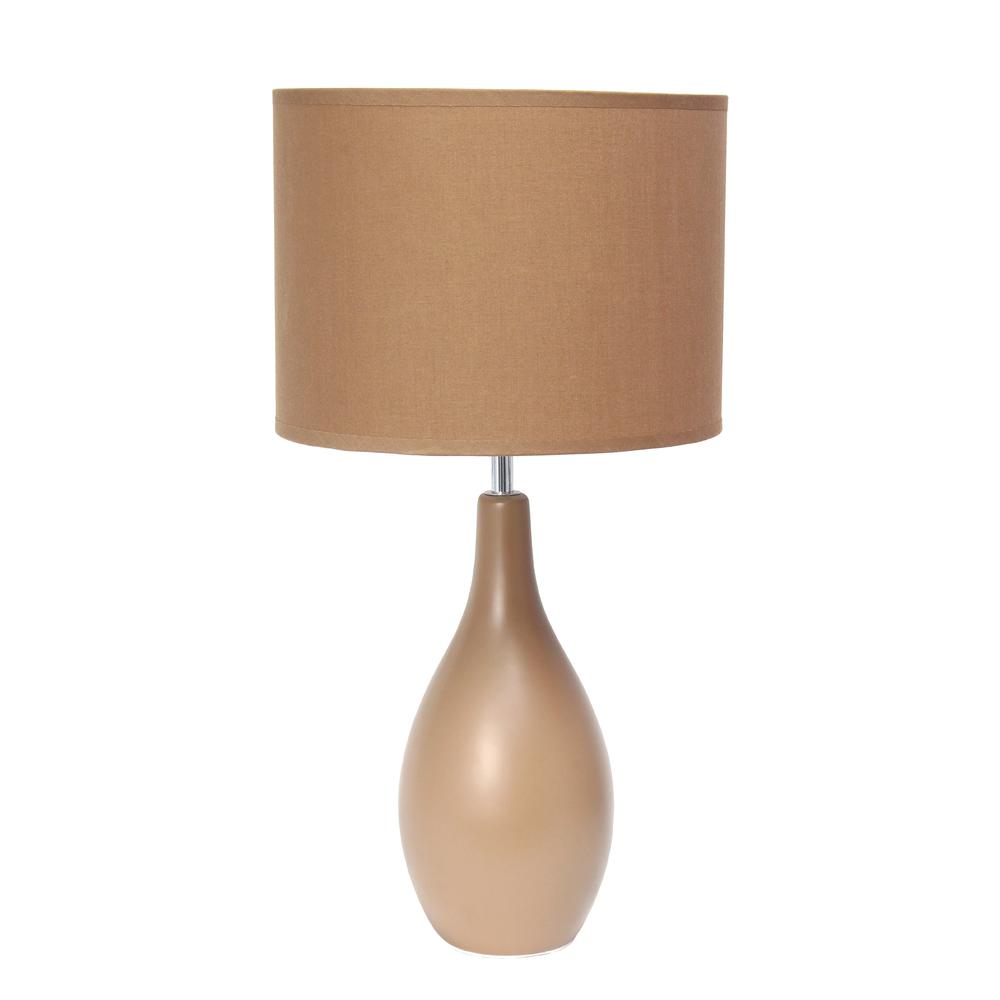 Oval Bowling Pin Base Ceramic Table Lamp, Light Brown. Picture 6