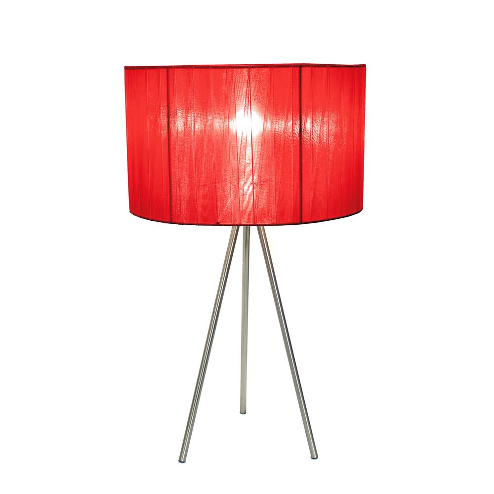 Brushed Nickel Tripod Table Lamp with Pleated Silk Sheer Shade. Picture 2