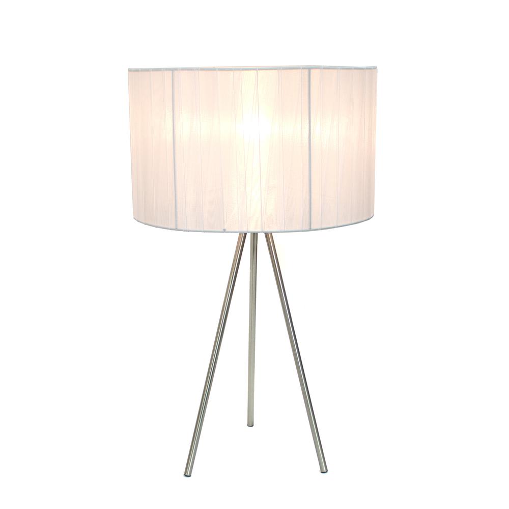 Simple Designs White Sheer Silk Band Tripod Table Lamp