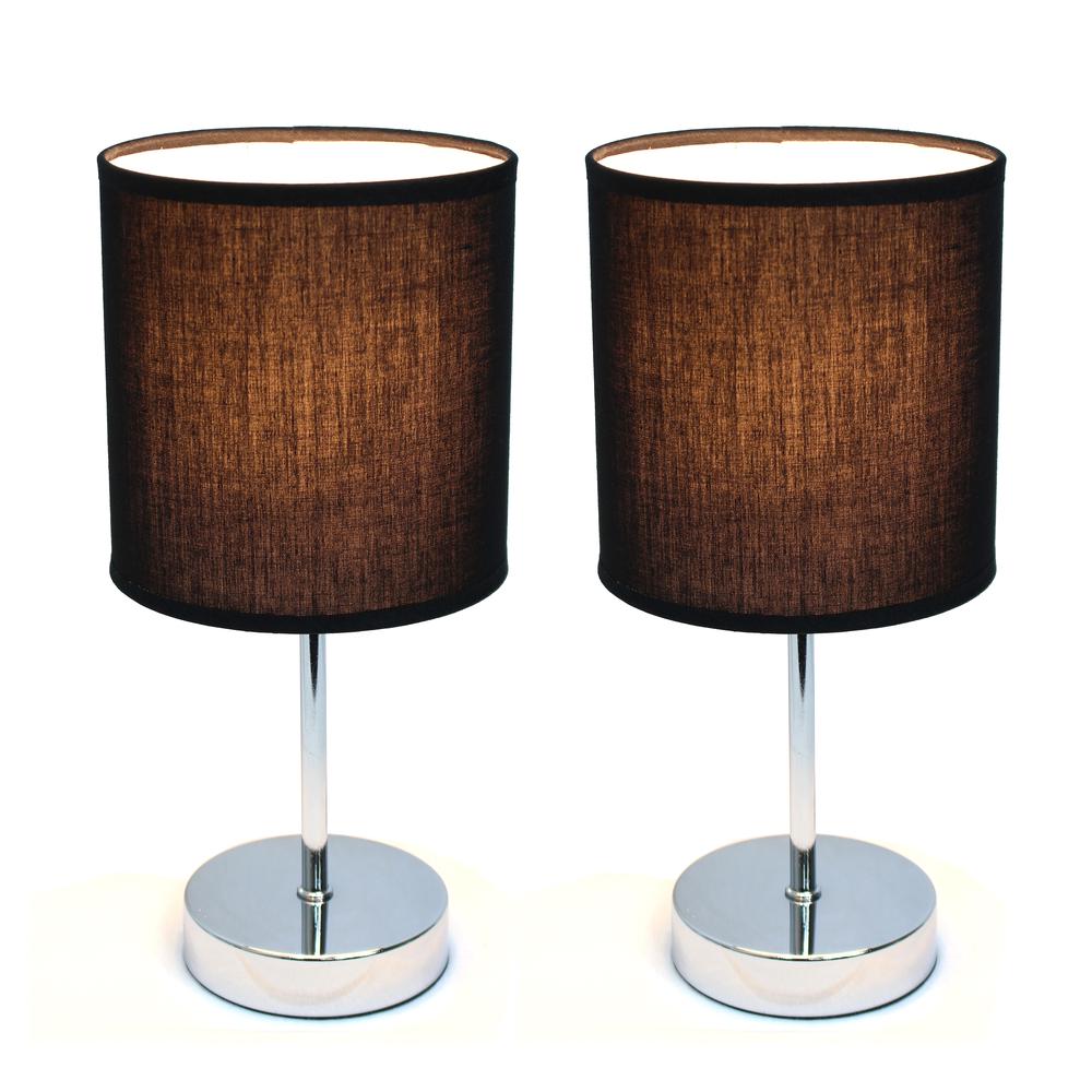 Simple Designs Chrome Mini Basic Table Lamp with Fabric Shade, Chrome/Black. Picture 1
