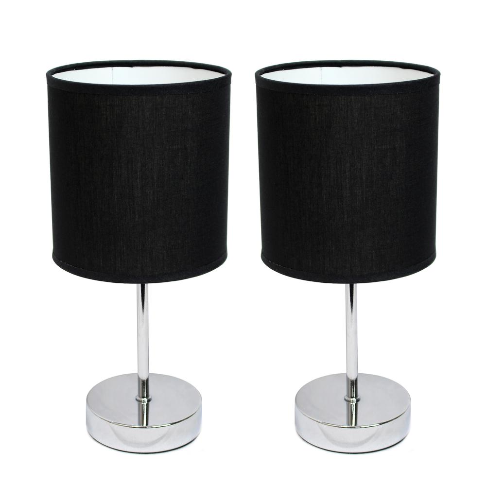 Simple Designs Chrome Mini Basic Table Lamp with Fabric Shade, Chrome/Black. Picture 4