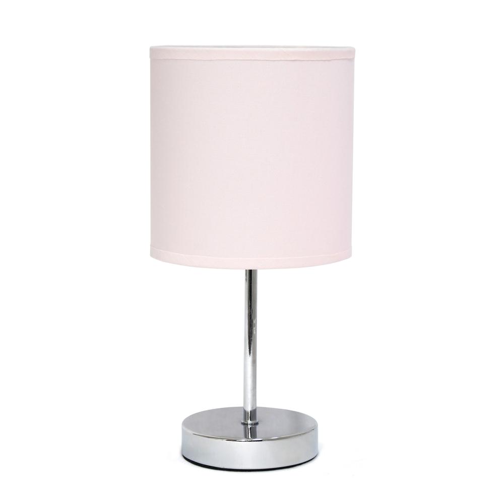 Chrome Mini Basic Table Lamp with Fabric Shade, Blush Pink. Picture 16