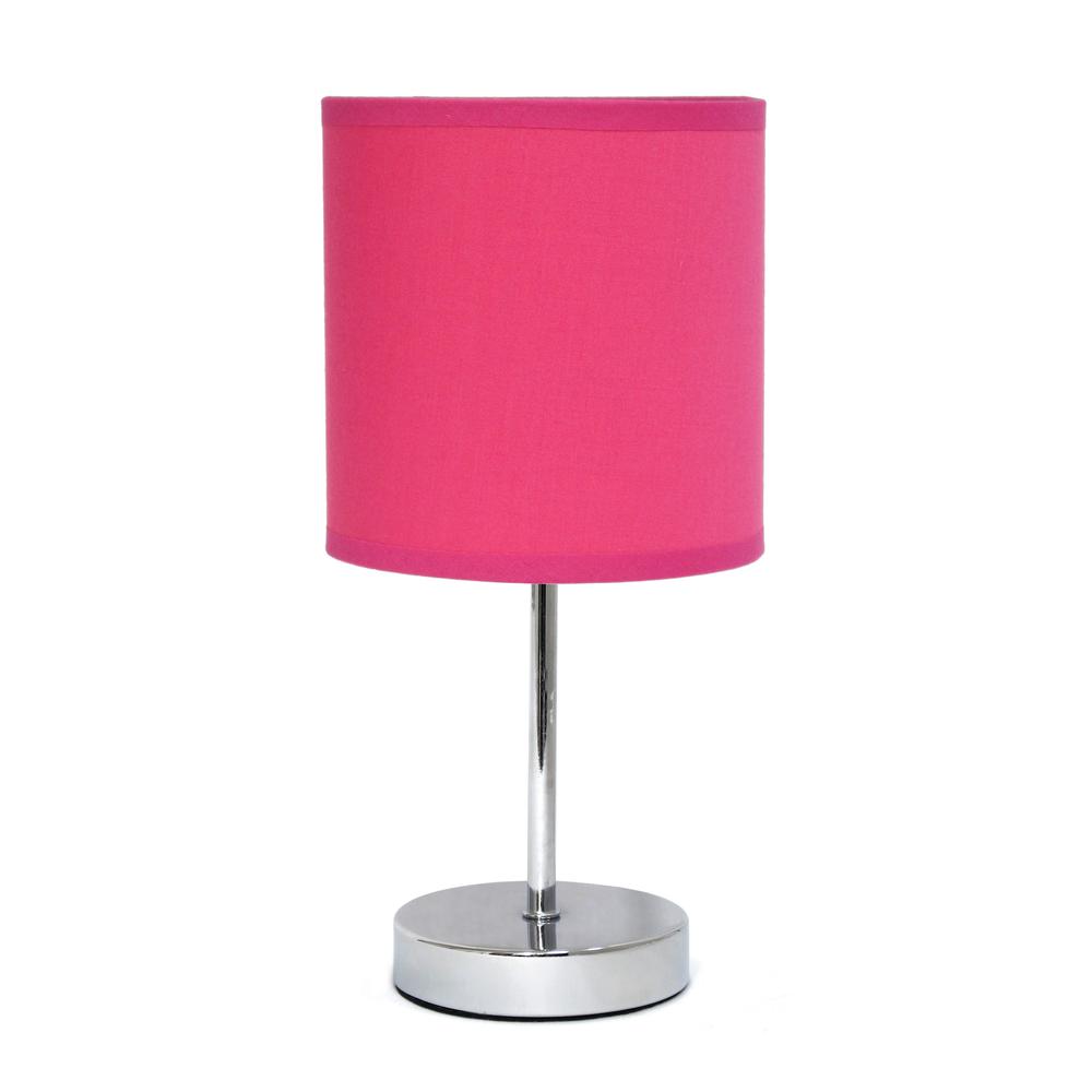 Chrome Mini Basic Table Lamp with Fabric Shade, Hot Pink. Picture 16