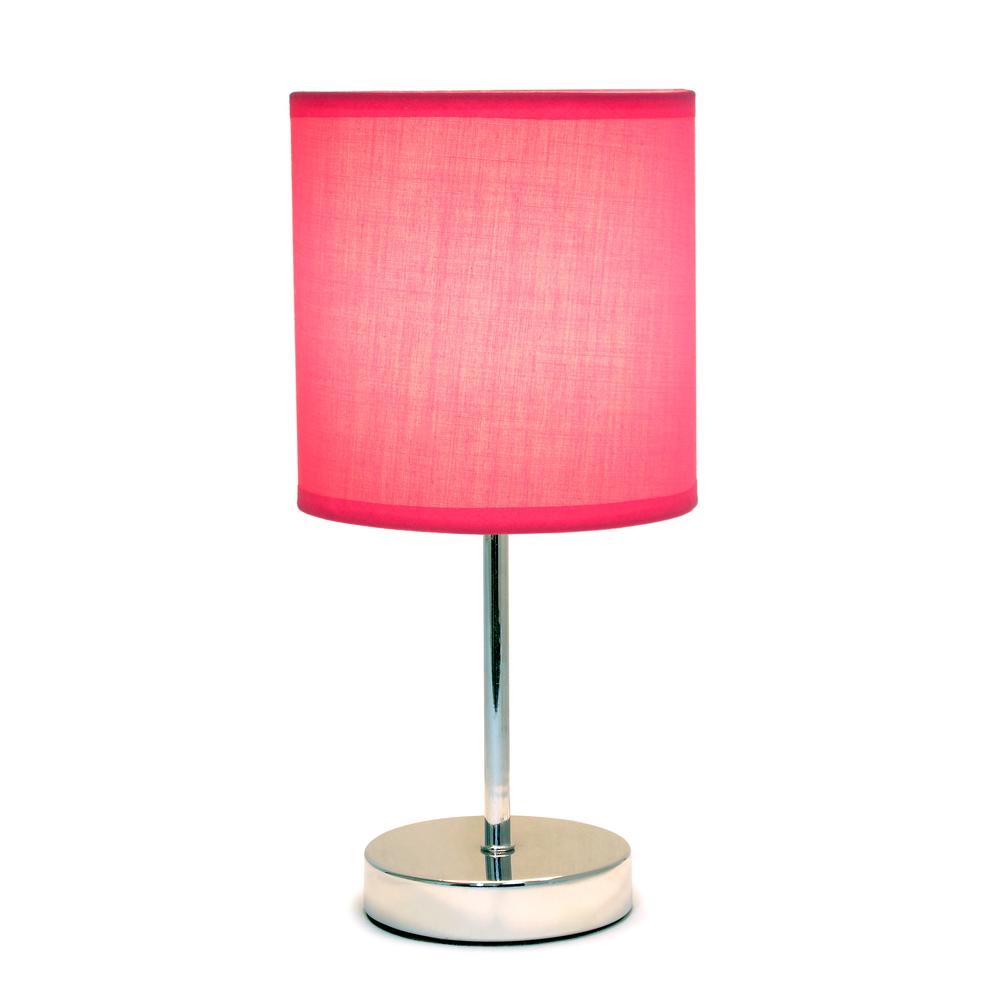 Chrome Mini Basic Table Lamp with Fabric Shade, Hot Pink. Picture 17