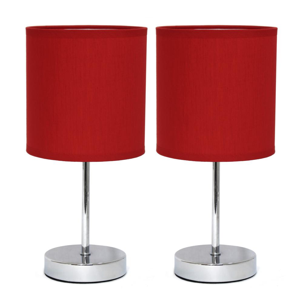 Simple Designs Chrome Basic Table Lamp with Red Shade