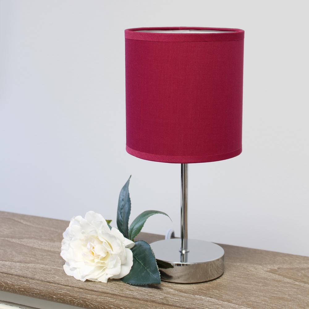 Simple Designs Chrome Mini Basic Table Lamp with Fabric Shade, Wine