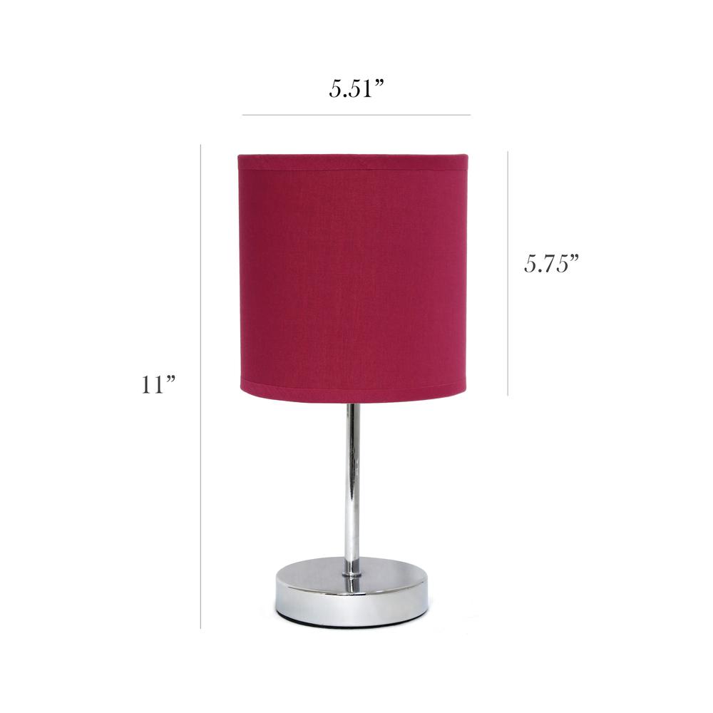 Chrome Mini Basic Table Lamp with Fabric Shade, Wine. Picture 4