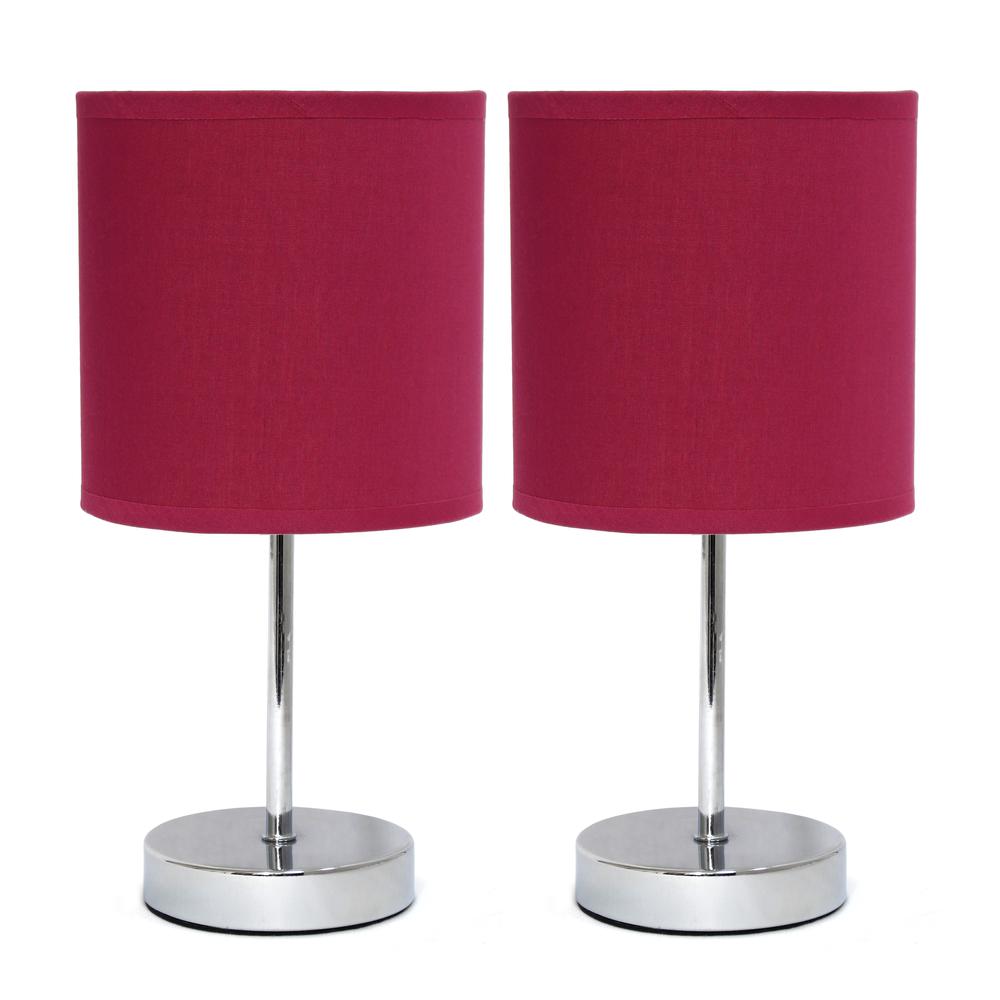 Chrome Mini Basic Table Lamp with Fabric Shade, Wine. Picture 6