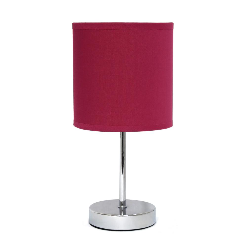 Chrome Mini Basic Table Lamp with Fabric Shade, Wine. Picture 16