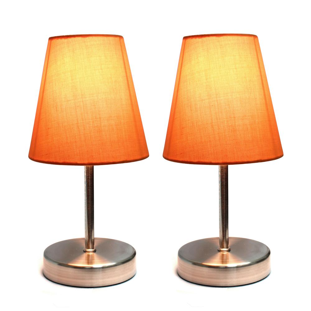 Simple Designs Sand Nickel Mini Basic Table Lamp with Fabric Shade, Orange