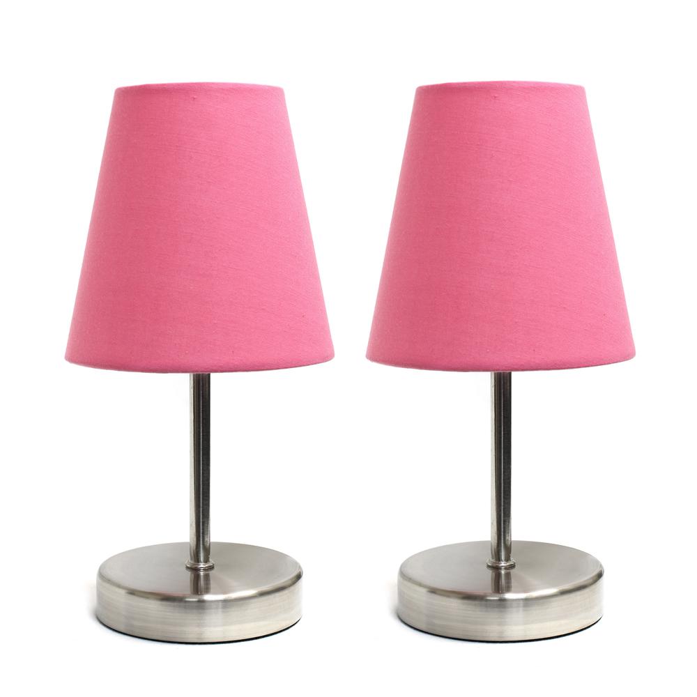 Simple Designs Sand Nickel Mini Basic Table Lamp with Fabric Shade, Pink