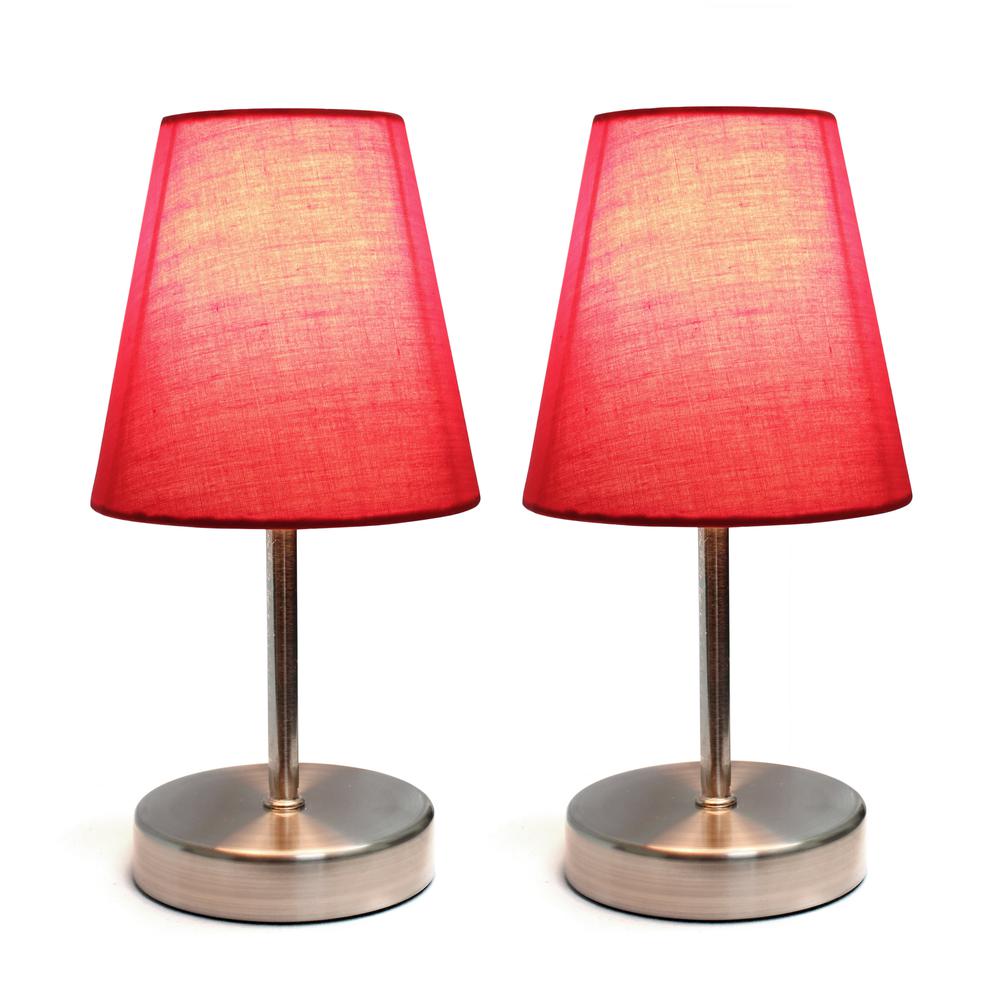 Simple Designs Sand Nickel Mini Basic Table Lamp with Fabric Shade, Red