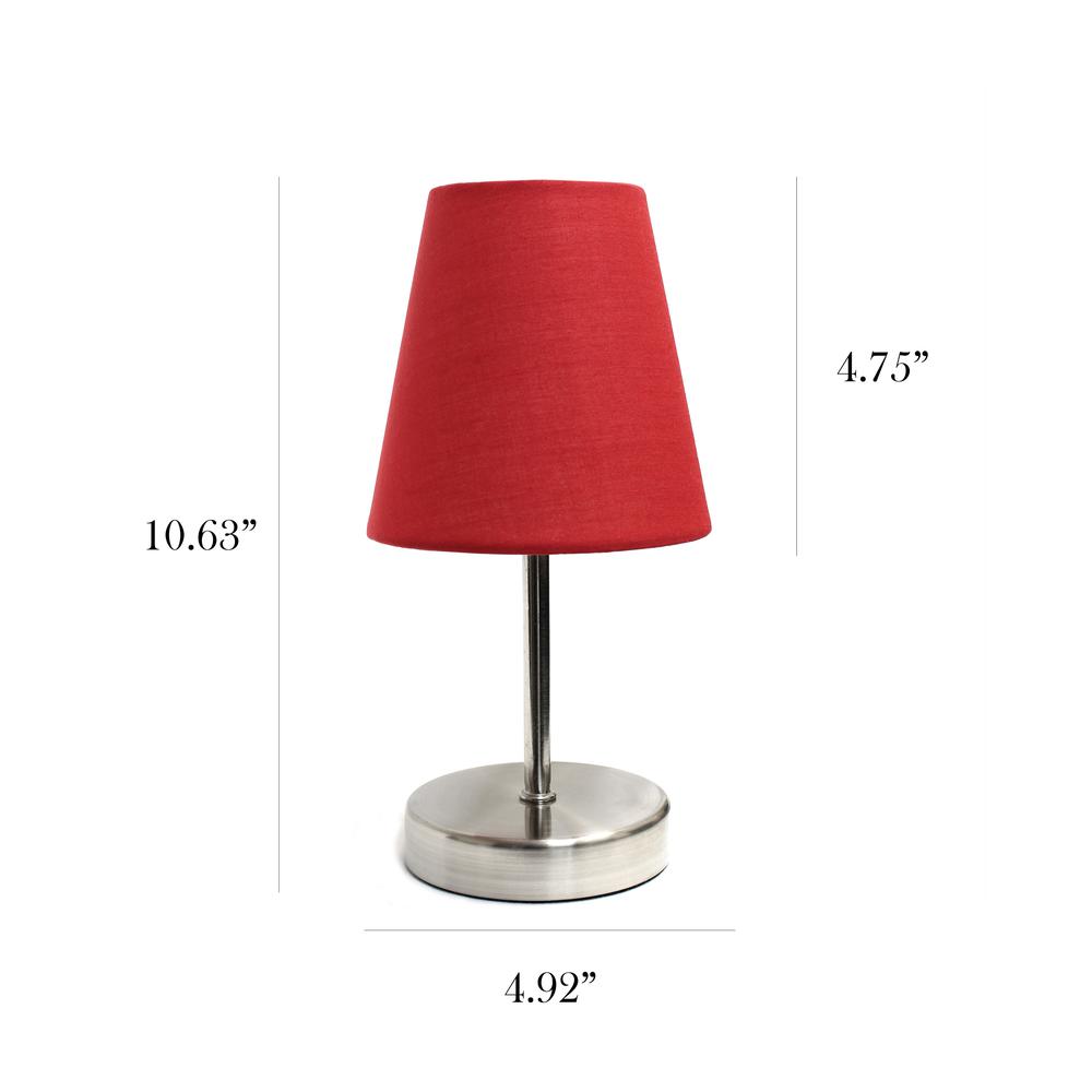 Simple Designs Sand Nickel Mini Basic Table Lamp with Fabric Shade, Red