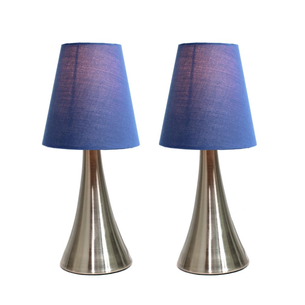 Simple Designs Two Pack Mini Touch Table Lamp Set with Blue Shades