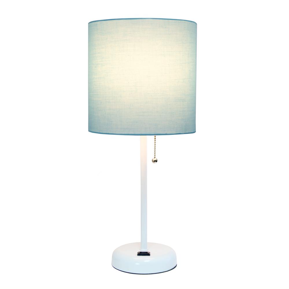 White Stick Lamp with Charging Outlet and Fabric Shade. Picture 8