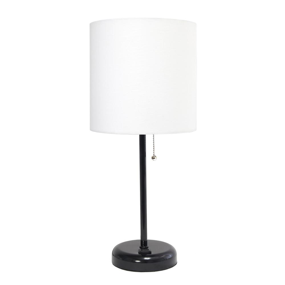 Black Stick Lamp with Charging Outlet and Fabric Shade. Picture 7