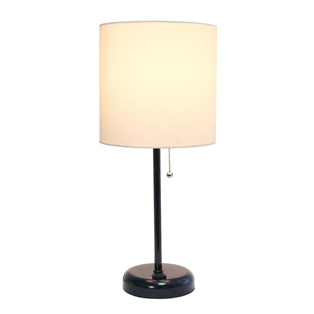 Black Stick Lamp with Charging Outlet and Fabric Shade. Picture 8