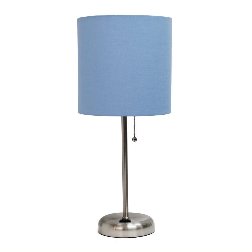 LimeLights Stick Lamp with Charging Outlet and Fabric Shade, Blue. Picture 5