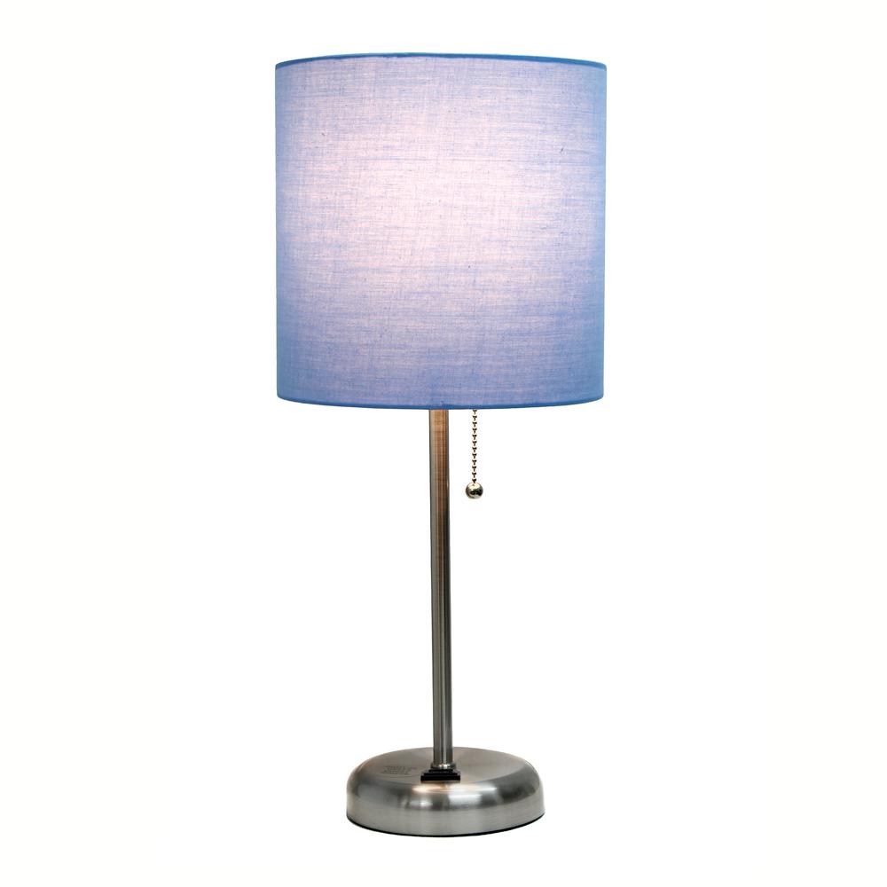 LimeLights Stick Lamp with Charging Outlet and Fabric Shade, Blue. Picture 6