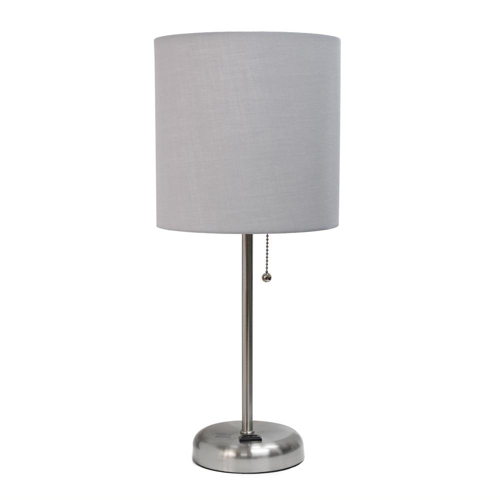 LimeLights Stick Lamp with Charging Outlet and Fabric Shade, Grey. Picture 10