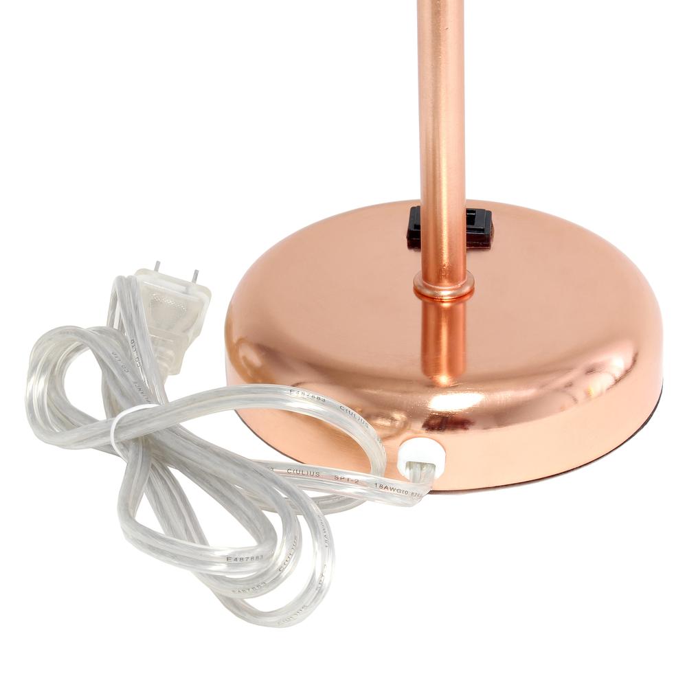 Simple Designs Rose Gold Stick Lamp with Charging Outlet and Fabric Shade, White