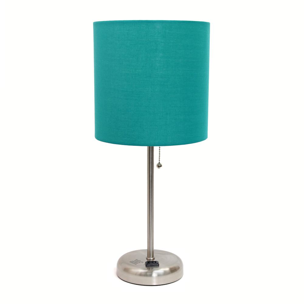 LimeLights Stick Lamp with Charging Outlet and Fabric Shade, Teal