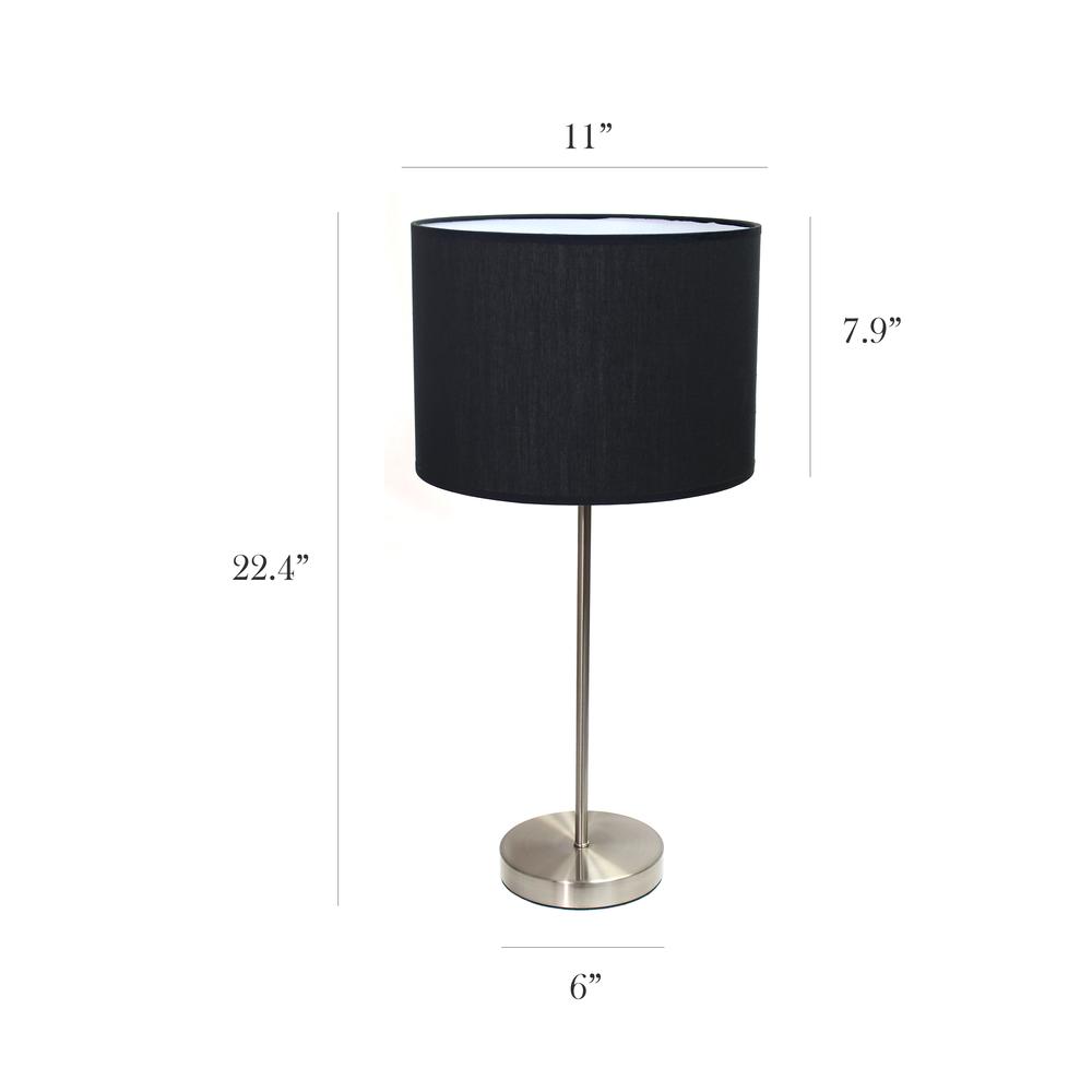 Brushed Nickel Stick Lamp with Fabric Shade, Black. Picture 1
