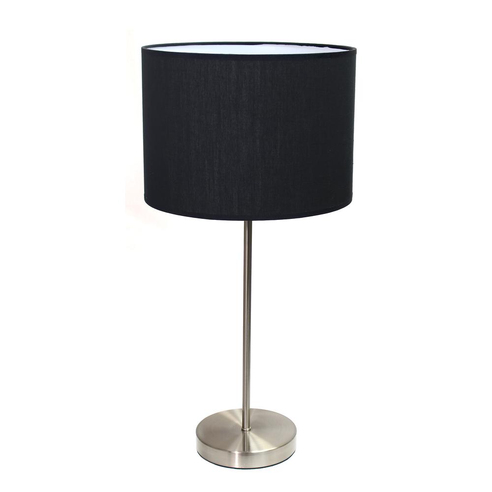 Brushed Nickel Stick Lamp with Fabric Shade, Black. Picture 3