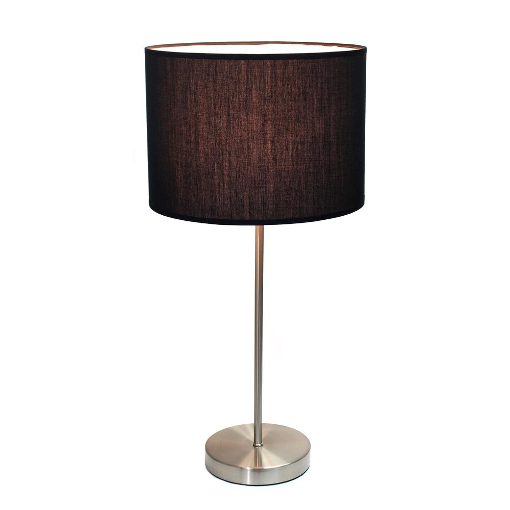 Simple Designs Brushed Nickel Stick Lamp with Fabric Shade, Black