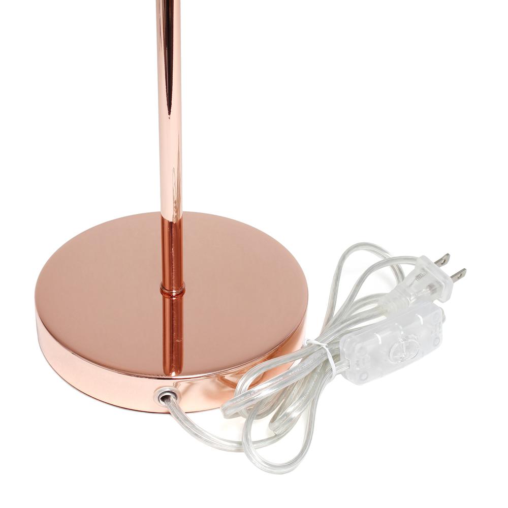 Rose Gold Stick Lamp with White Fabric Shade. Picture 1