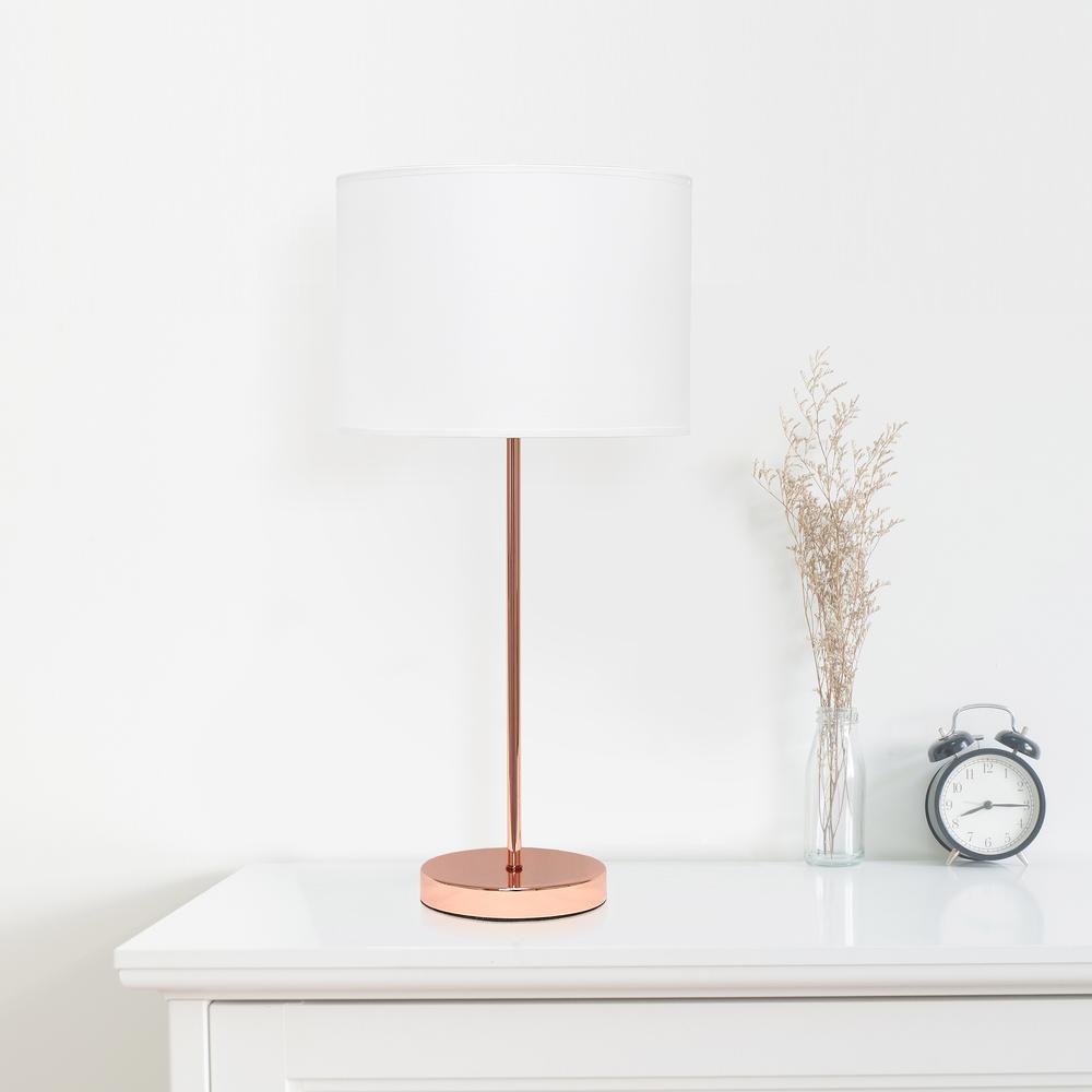 Rose Gold Stick Lamp with White Fabric Shade. Picture 2