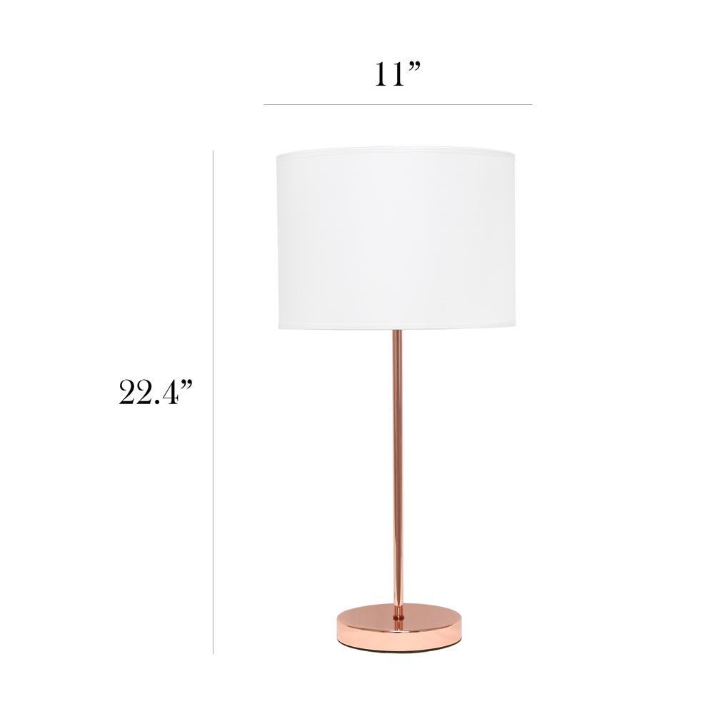 Simple Designs Rose Gold Stick Lamp with Fabric Shade, White