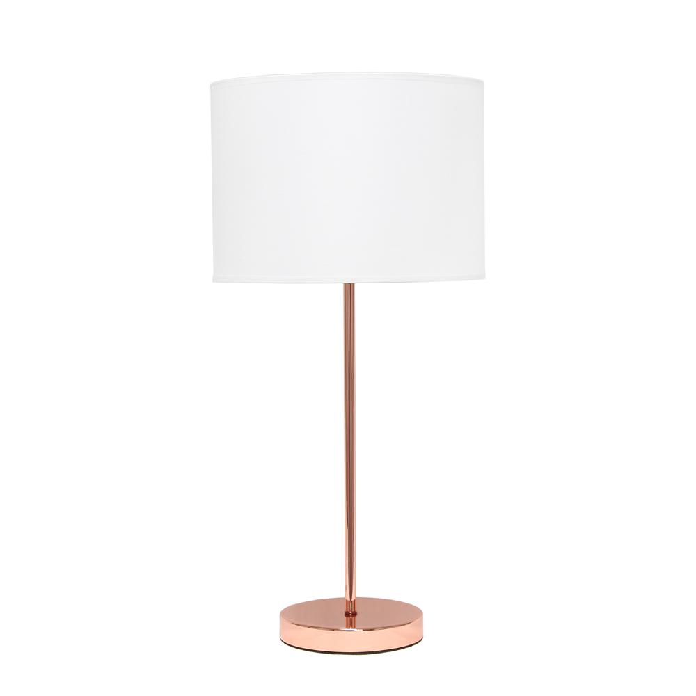 Rose Gold Stick Lamp with White Fabric Shade. Picture 5