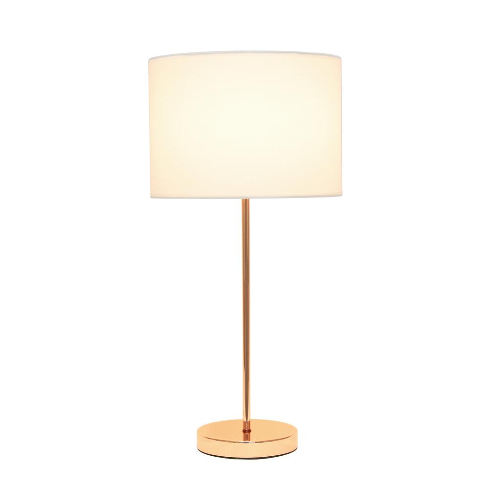Rose Gold Stick Lamp with White Fabric Shade. Picture 6