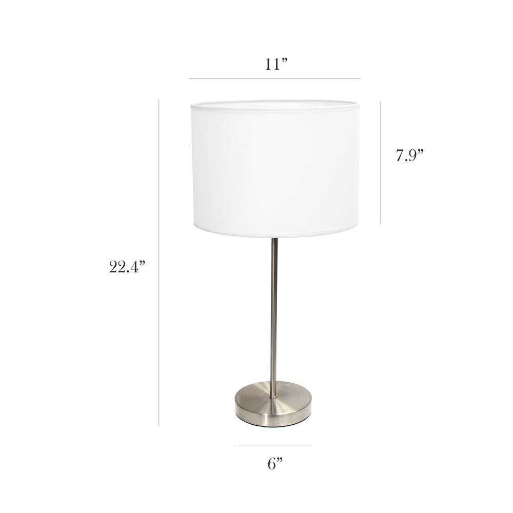 Brushed Nickel Stick Lamp with Fabric Shade, White. Picture 1