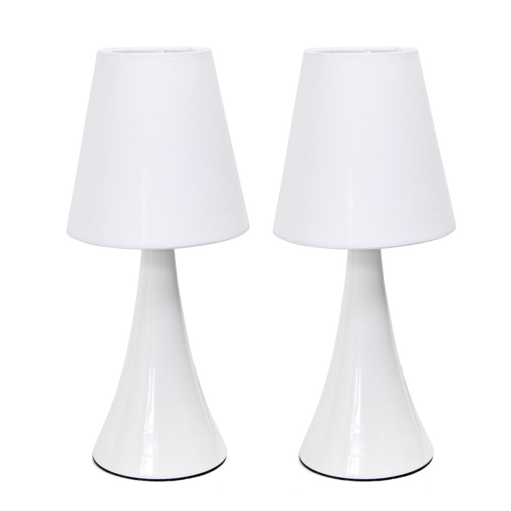 Simple Designs Valencia Colors 2 Pack Mini Touch Table Lamp Set with Fabric Shades, White