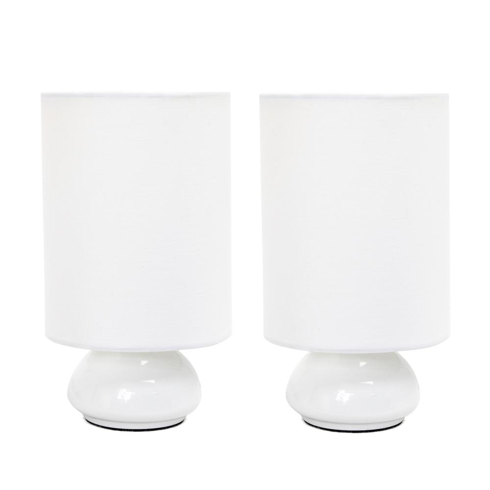 Simple Designs Gemini Colors 2 Pack Mini Touch Table Lamp Set with Fabric Shades, White