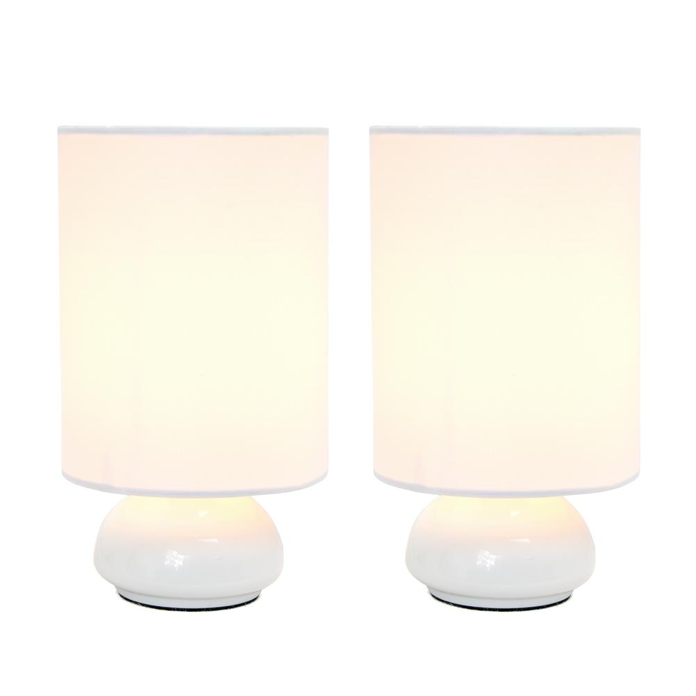 Simple Designs Gemini Colors 2 Pack Mini Touch Table Lamp Set with Fabric Shades, White