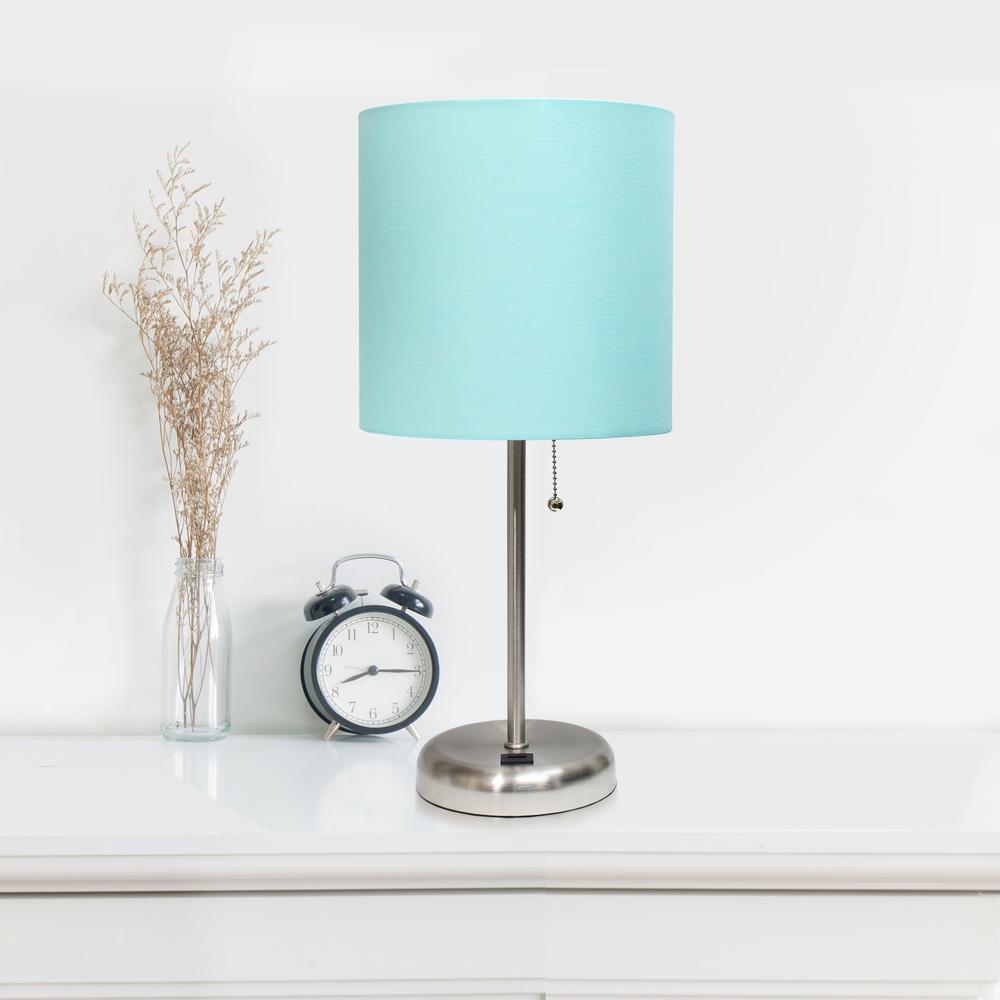 LimeLights Stick Lamp with USB charging port and Fabric Shade, Aqua. Picture 2