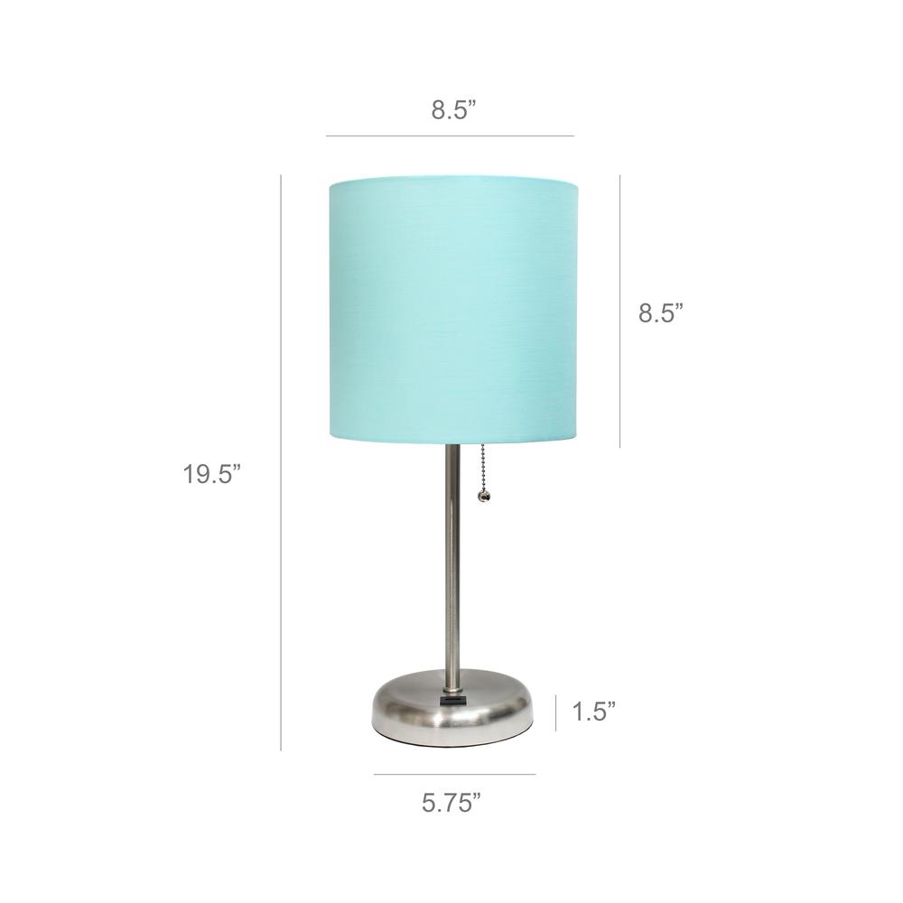 LimeLights Stick Lamp with USB charging port and Fabric Shade, Aqua 