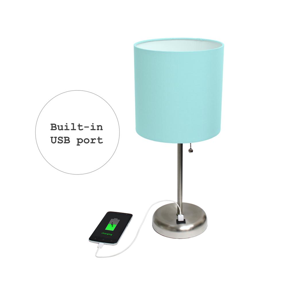 LimeLights Stick Lamp with USB charging port and Fabric Shade, Aqua. Picture 5