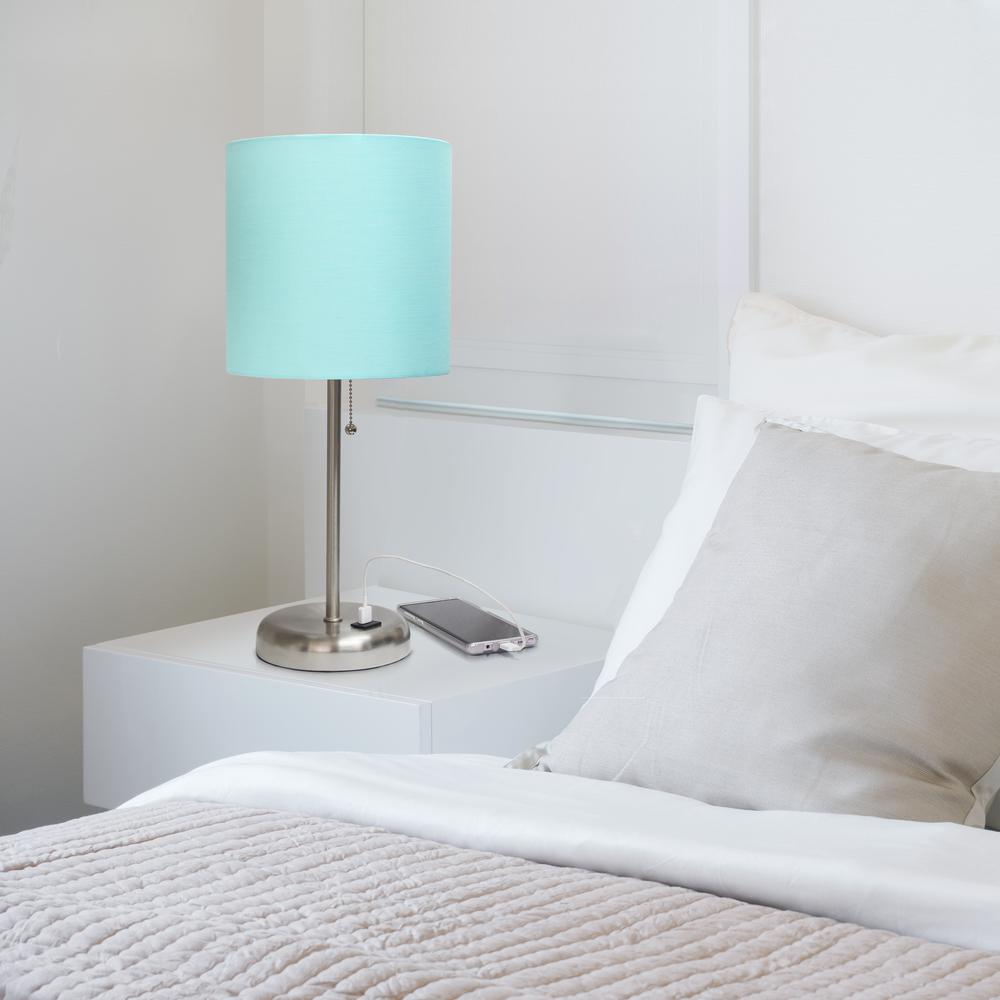 LimeLights Stick Lamp with USB charging port and Fabric Shade, Aqua. Picture 6
