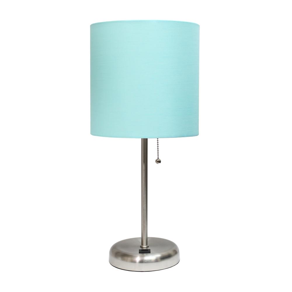 LimeLights Stick Lamp with USB charging port and Fabric Shade, Aqua. Picture 7