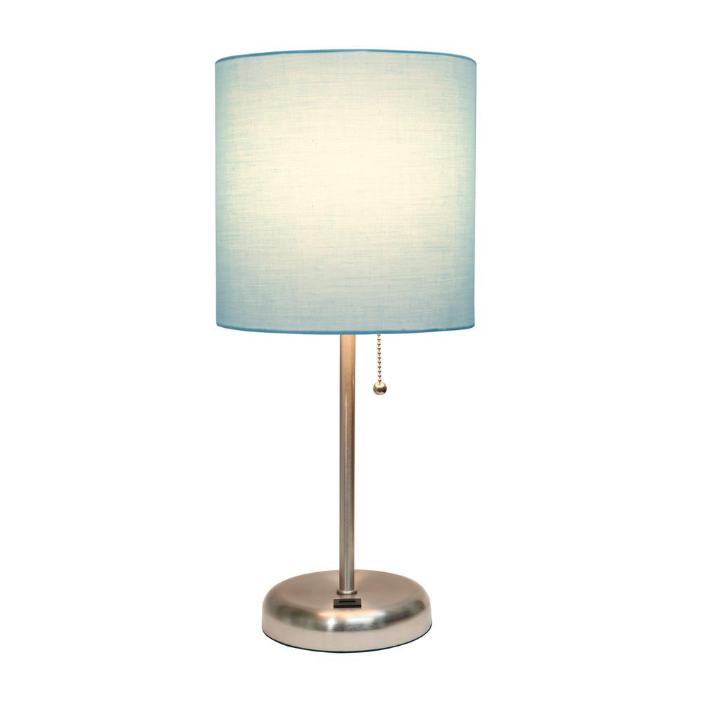 LimeLights Stick Lamp with USB charging port and Fabric Shade, Aqua. Picture 8