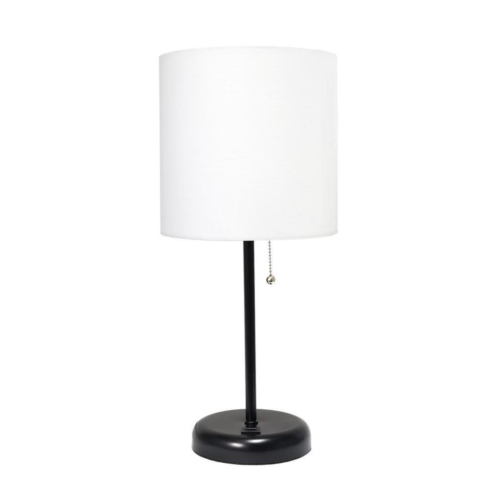 Black Stick Lamp with USB charging port and Fabric Shade, White. Picture 8